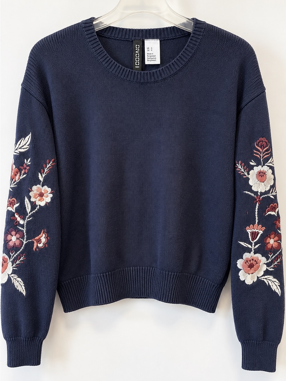 H&M Divided Navy Floral Embroidered Sleeve Sweater Women’s Small